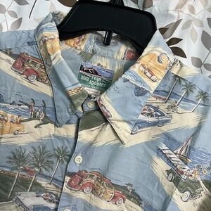 Vintage Reyn Spooner Shirt Mens XL Cars American Classics AOP Rayon Hawaiian